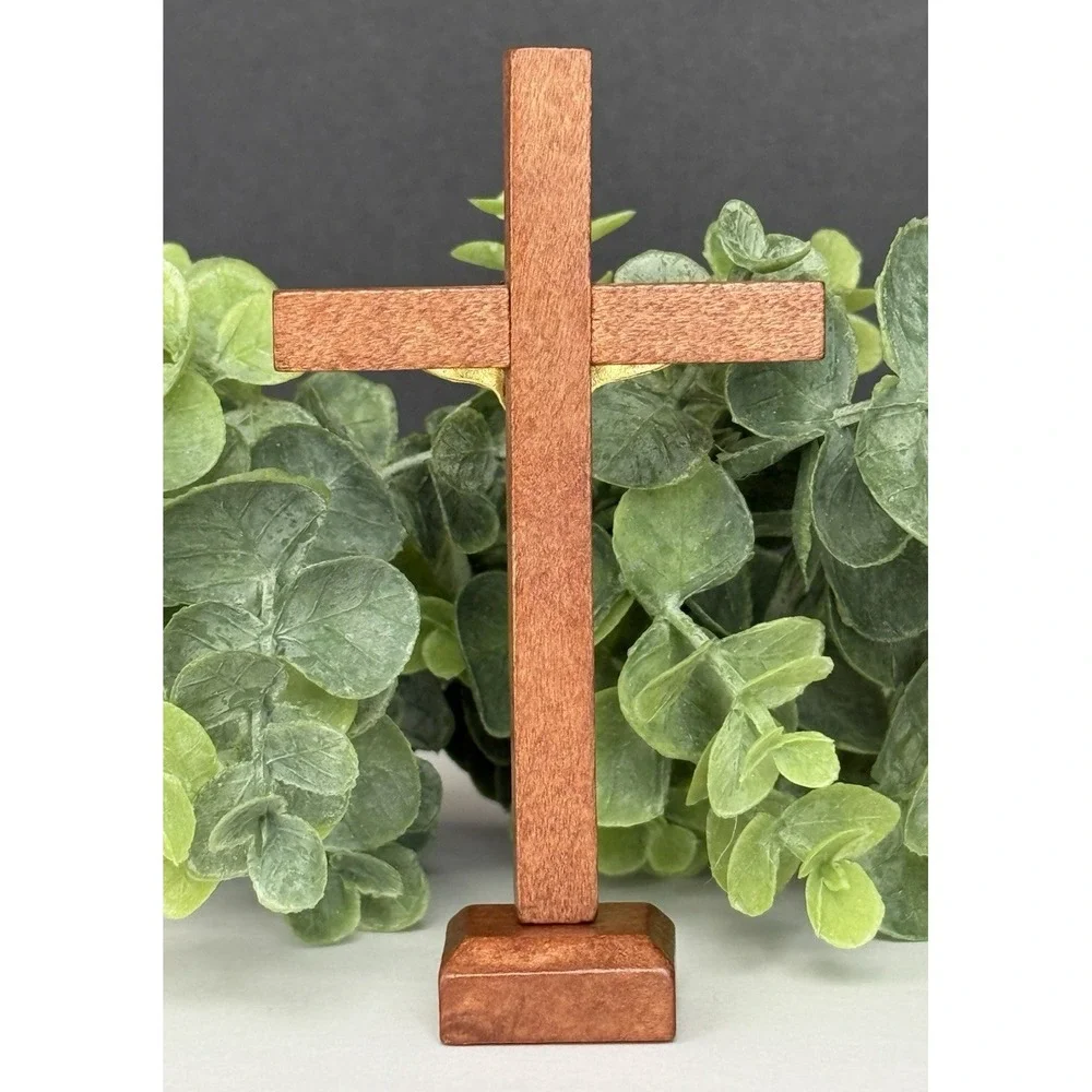 Wooden Crucifix Brass Jesus INRI‎ 4